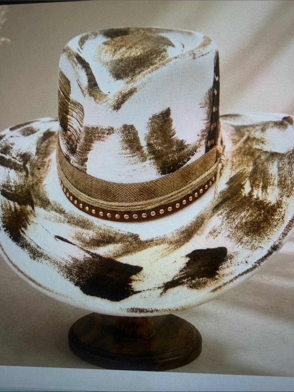 Stylish Brown & White Patterned Western Hat with Studded Band